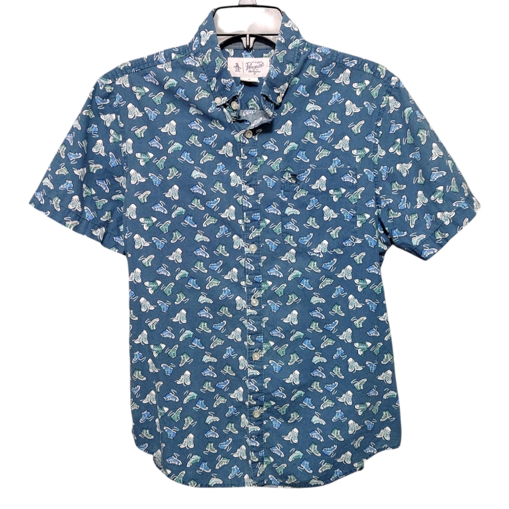 Original Penguin Men's Short Sleeve Button Down Sneaker Print Polo Mens Size  M - Picture 8 of 8